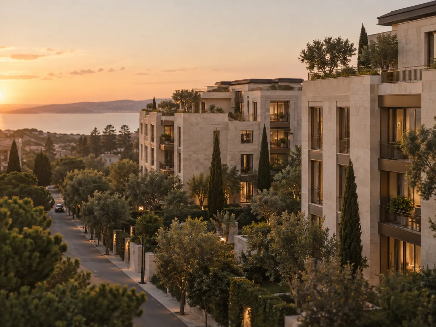 Residential development at golden hour